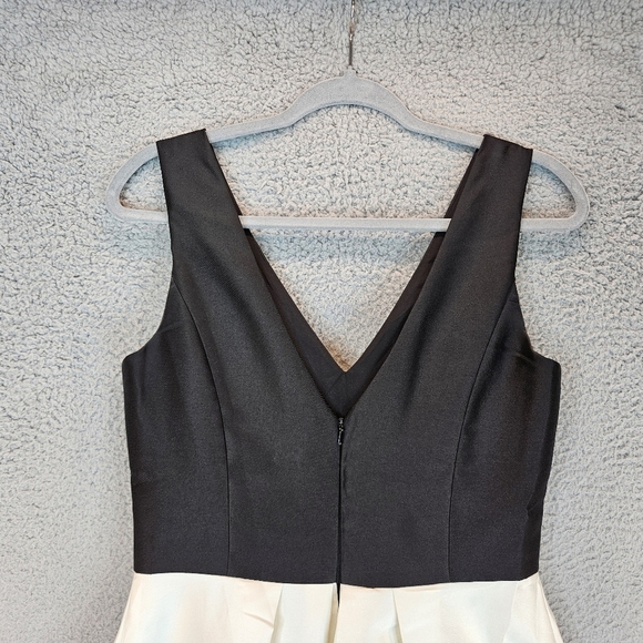 Alfred Sung Dress Womens Sz 10 Black & Ivory Satin Hi-lo Hem Pockets Formal - Picture 8 of 12
